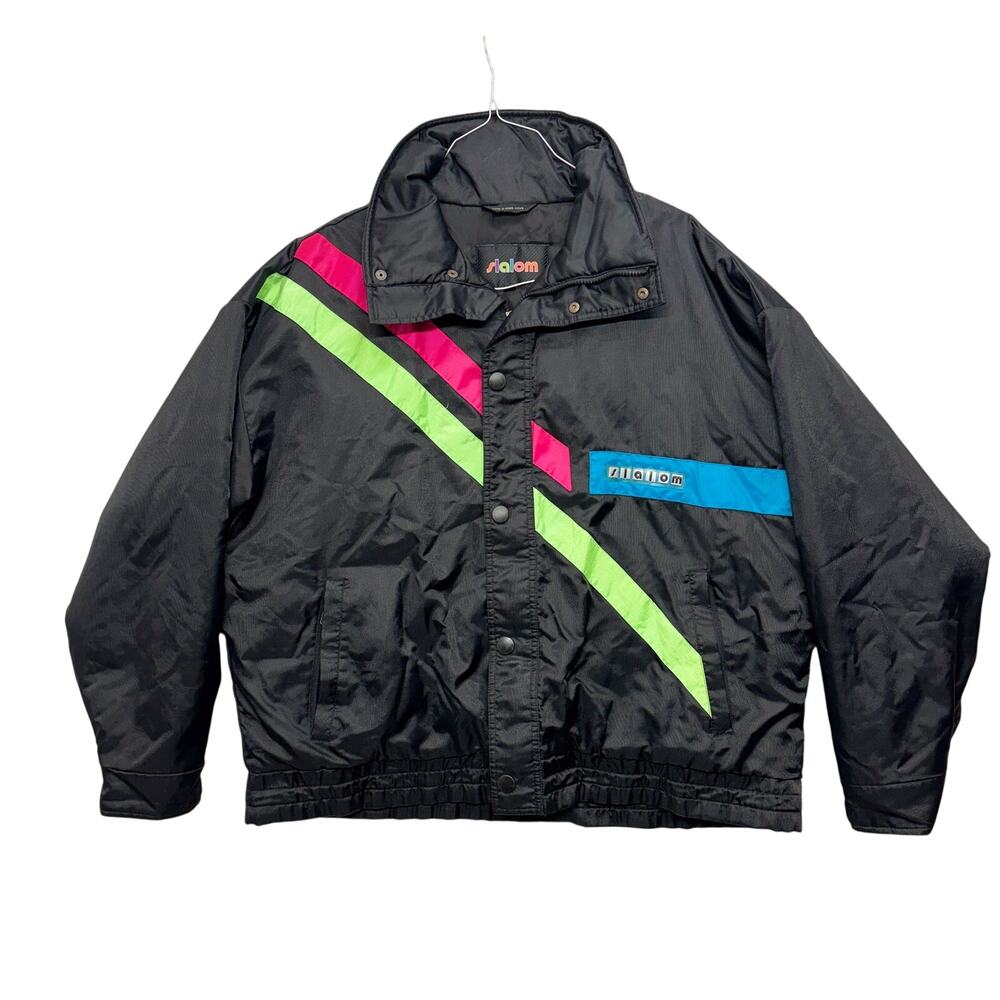 Vintage Slalom Jacket XL Black Ski Snow Windbreaker Goretex Snap Hong Kong Made